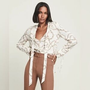 Veronica Beard NWT Remi Chain Print Necktie Silk Stretch Blouse Size 2